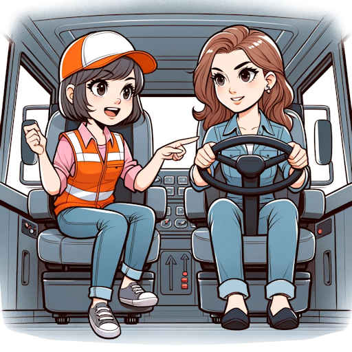 Dibujo mujer aprendiendo a conducir trailer.